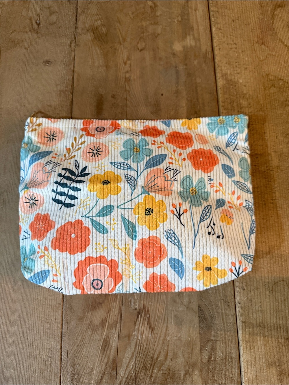 Floral Cotton Cosmetic Pouch - Coral, Yellow & Blue